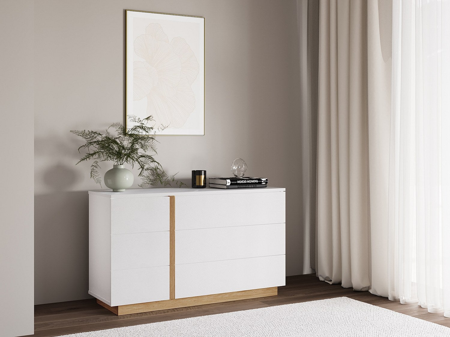 Vente-Unique  Cómoda De 6 Cajones, Y Natural, Napoli Ii Blanco , Leroy Merlin