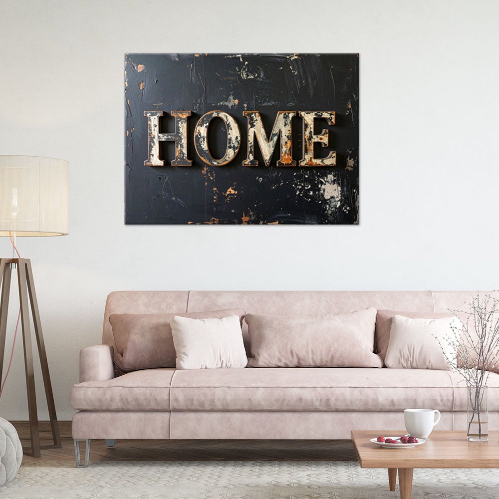 Obraz do salonu biura loftu, Napis Home Typografia imitacja farby 100x70 - 2