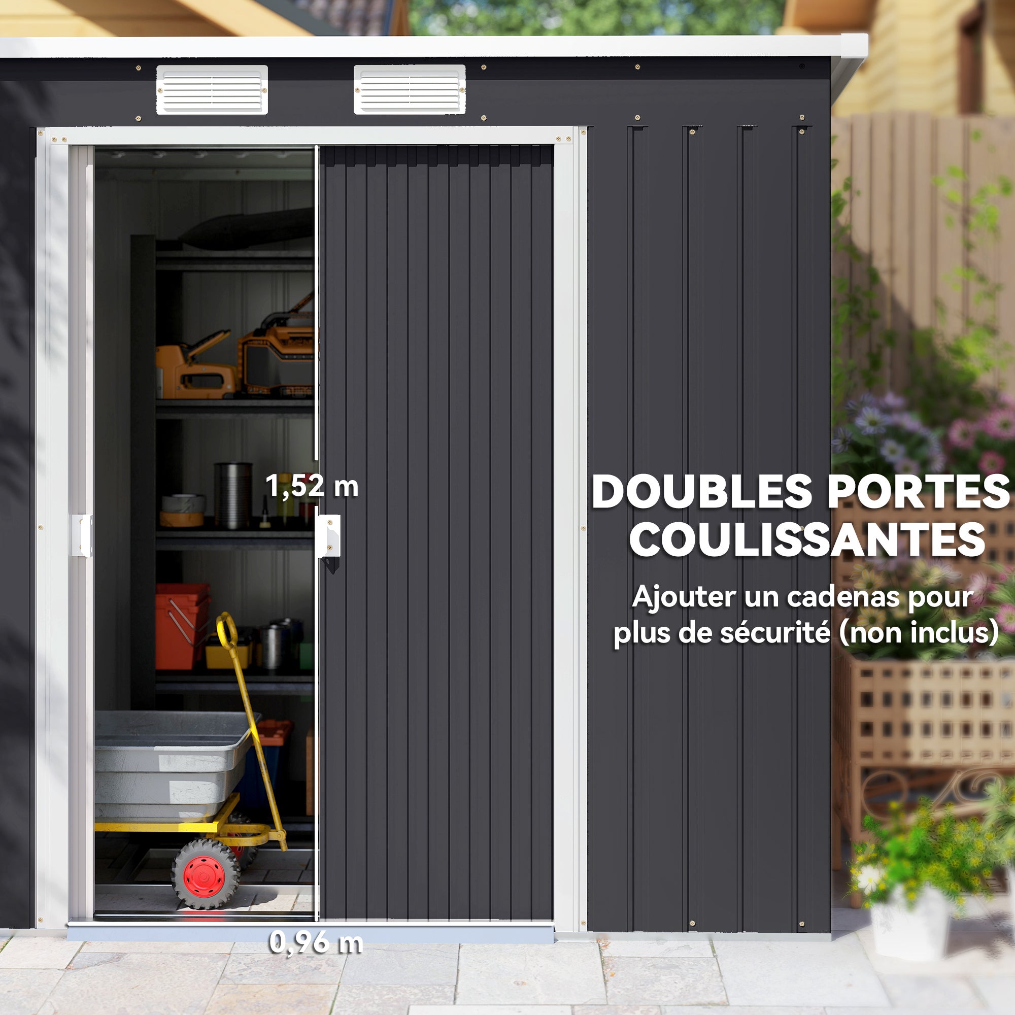 Abri de jardin acier galvanisé Outsunny 2,8 m² - 5