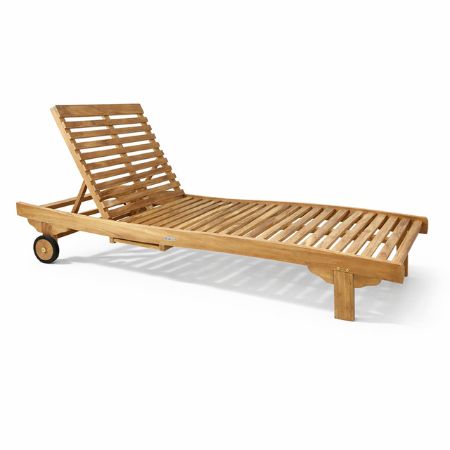 Tempo Style - Lettino Prendisole in Legno Teak MEZA | Lettino da Giardino Reclinabile 5 Posizioni con Ruote e Tavolino | 200 x 70 x 31,5 cm
