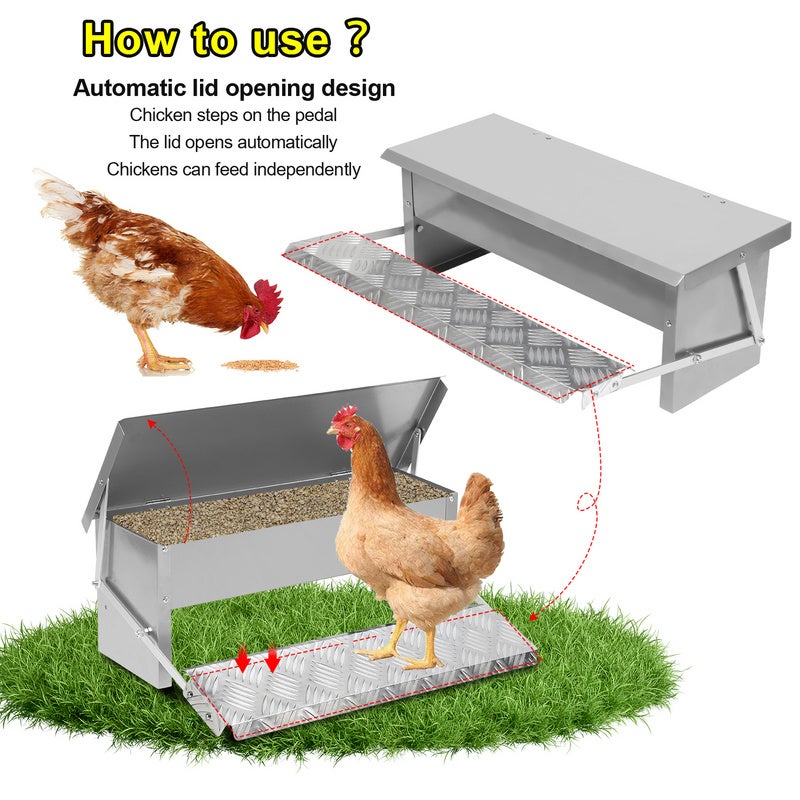 Mangeoire automatique avec pédale antidérapant, 5kg, Anti-nuisibles,Prévenir le gaspillage, acier galvanisé - 6