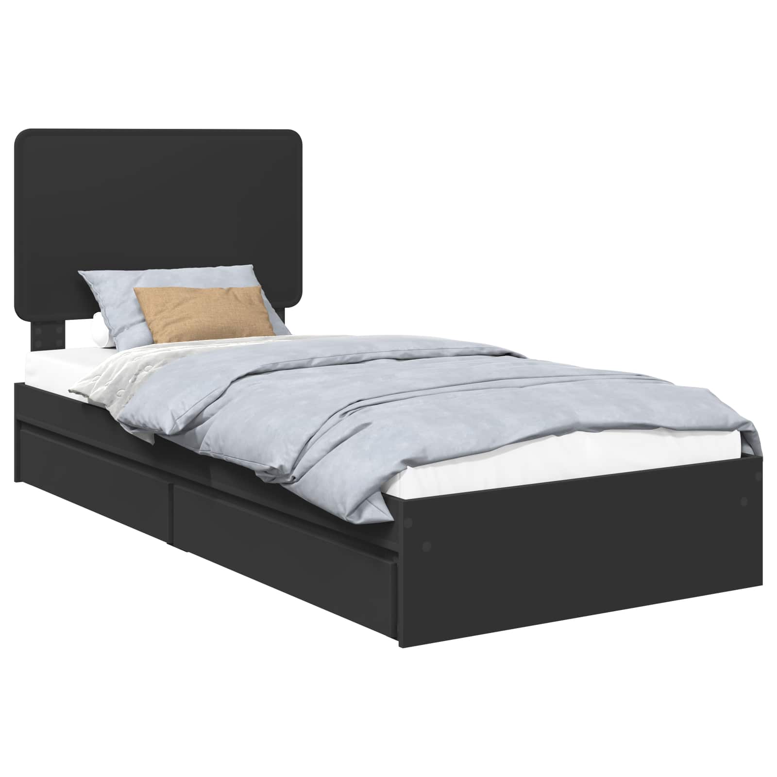 Lit de rangement avec tiroir noir 75 x 190 cm panneau de bois - 2
