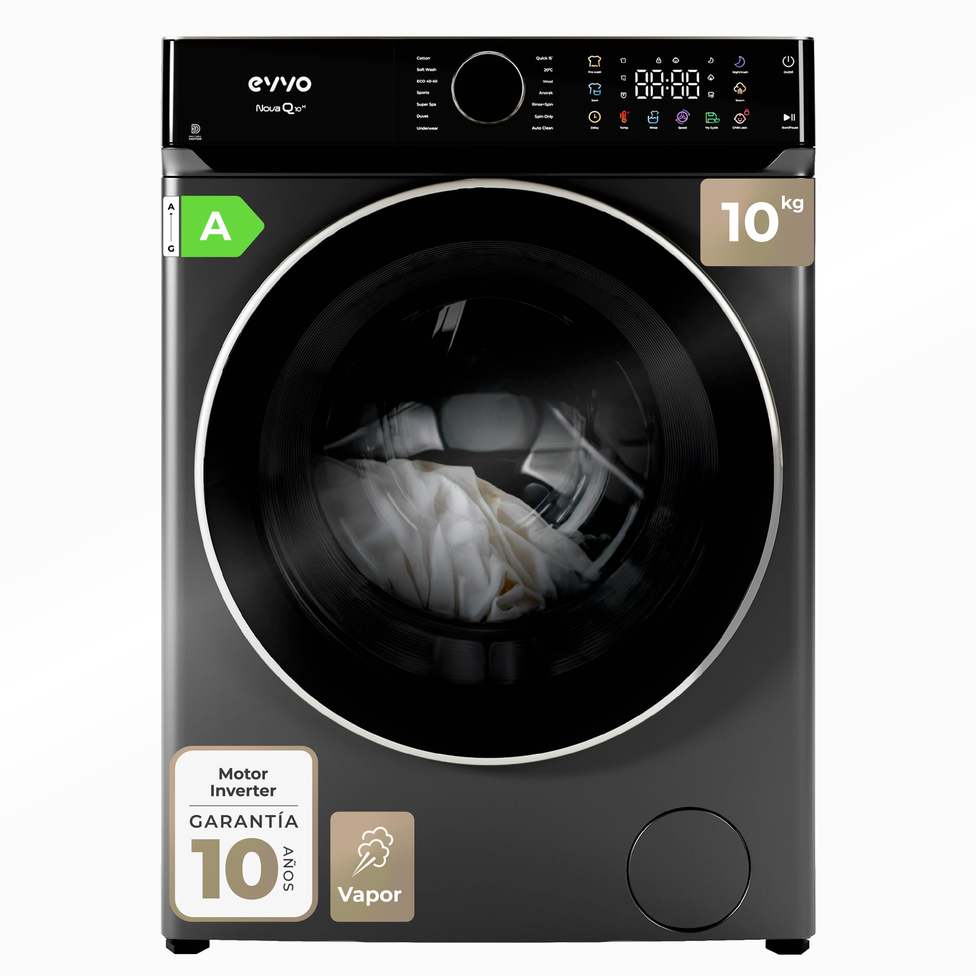 Evvo Lavadora De Carga Frontal Nova 10Kg/1400Rpm Inox A - Imagen 4