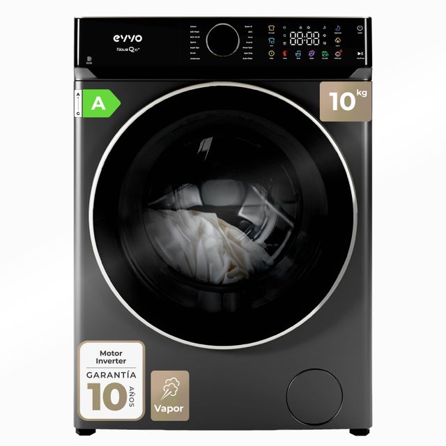 Máquina de Lavar Roupa EVVO Nova Q10x Inox, 10 Kg, 1400 Rpm, Classe A, Motor Edrive, Eprotect, 14 Programas, Vapor, Quick Wash 15’, Night Wash