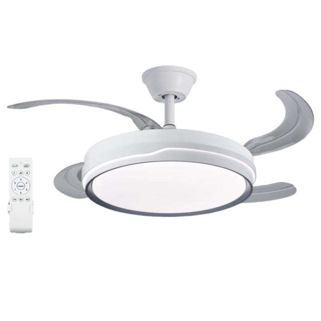 Ventilador de Teto Retrátil com Luz LED Regulável e Função de Memória, 42 Polegadas, Motor CC Silencioso.