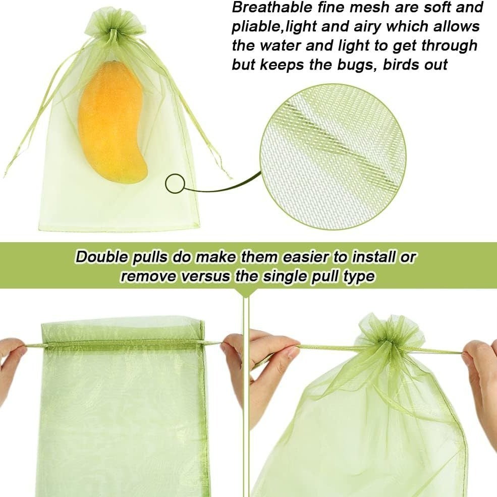 100 Pièces Sacs Protection Fruits 20 x 30 cm, Sachets Filets Protection des Grappes Raisins, Sac Filets pour Jardin (Vert) - 2