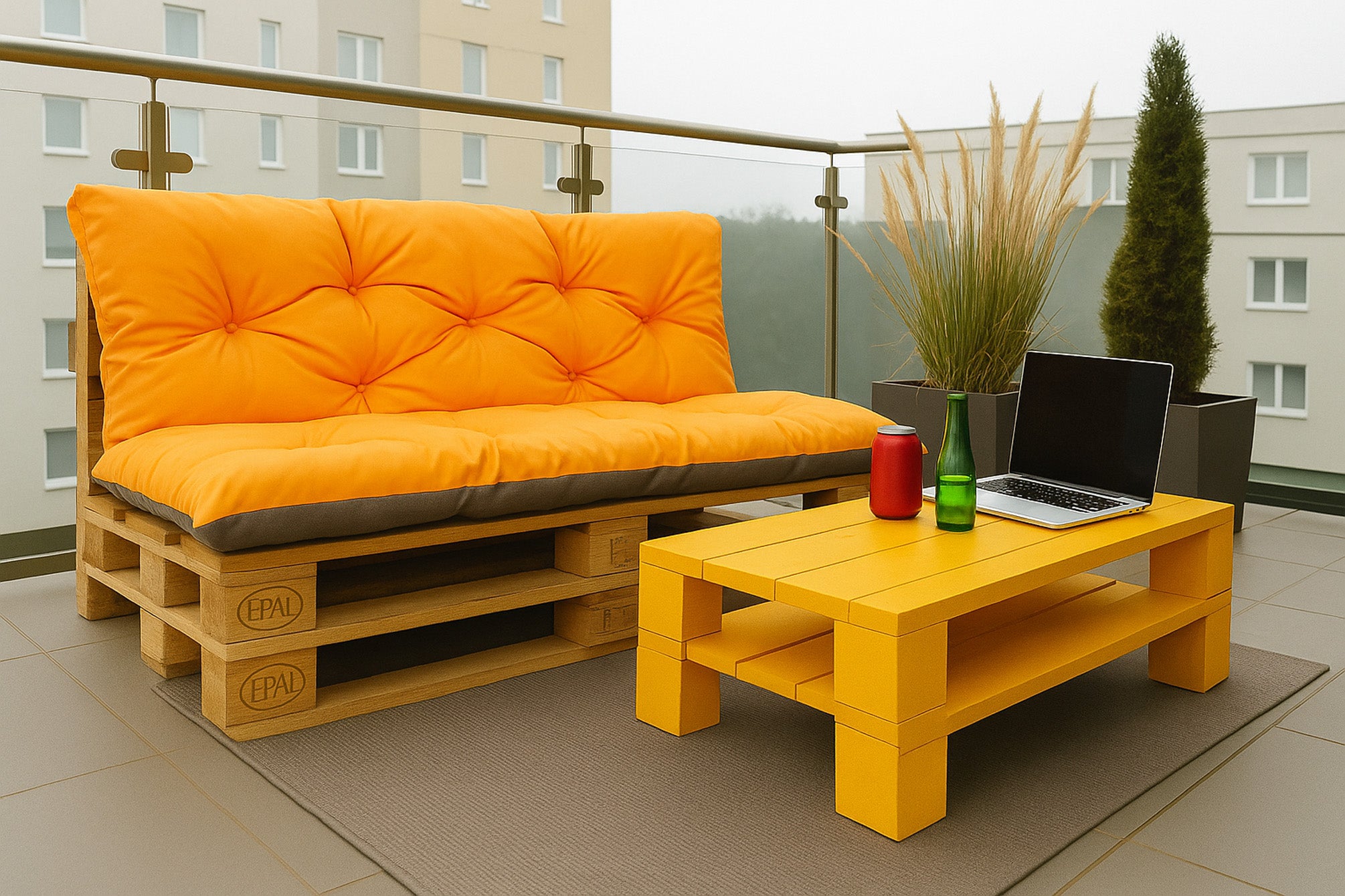 Set Coussins pour palettes, Assise 120 x 80 et Dossier 120 x 50cm orange, coussins canapé / coussin palette in / extérieur, SETGARDEN - 3