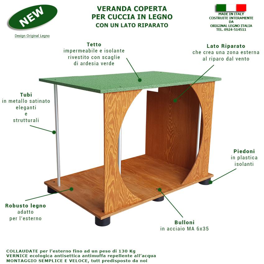 Veranda in Legno per Cuccia Universale da Esterno Terrazzo Coperto Verde DD - 102x67xH98 - 3