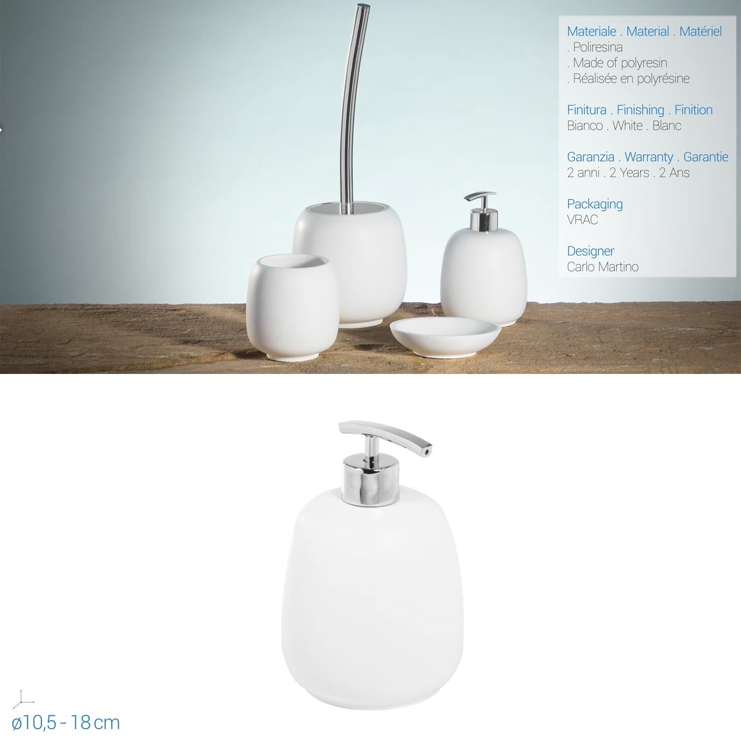 Dispensador Jabón De encimera col. blanco de poliresina mod. Afra - 2