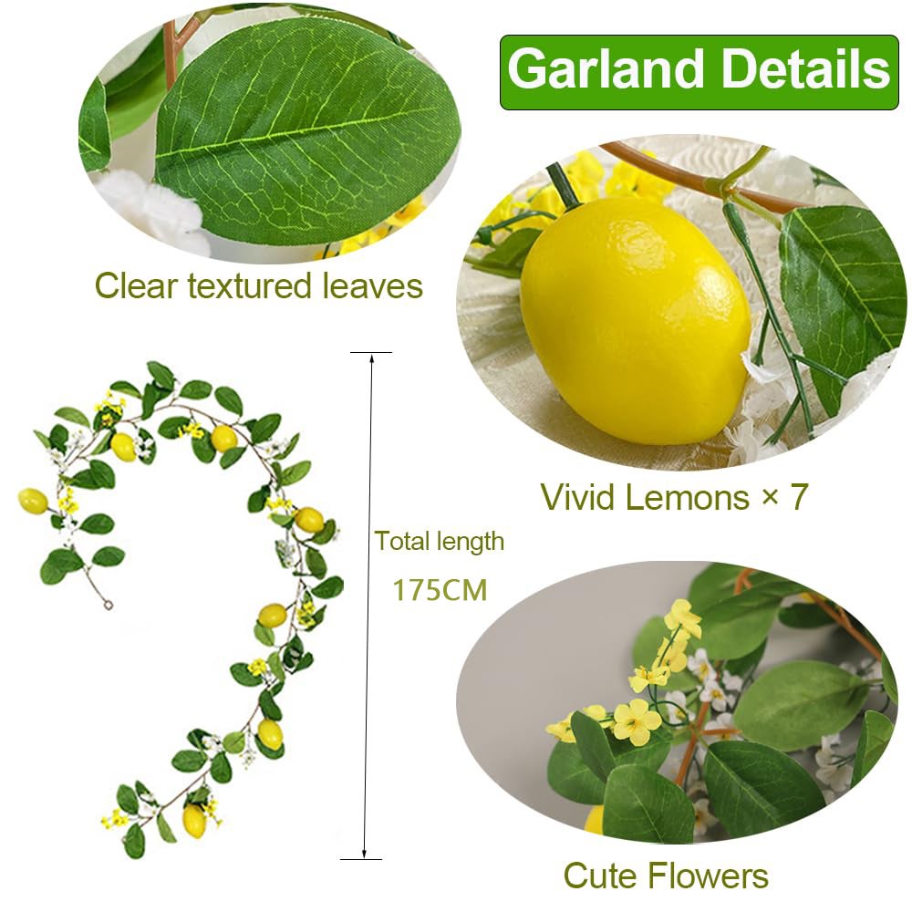 Couronne de citron artificielle avec guirlandes lumineuses, guirlande artificielle, fausses plantes suspendues avec guirlandes lumineuses, 1 paquet - 4