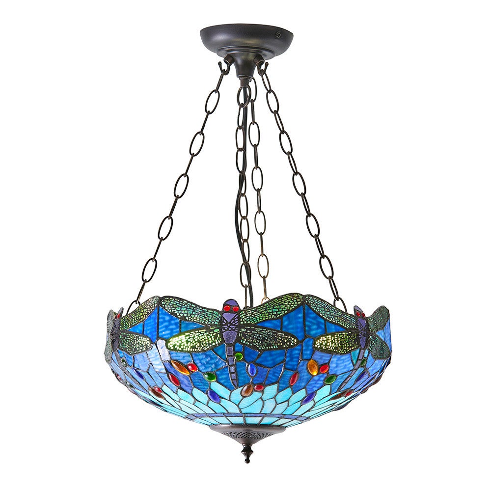 Lampa sufitowa ważki DRAGONFLY BLUE multikolor 3xE27x40W szkło wym:100x41x41cm IP20 Tiffany