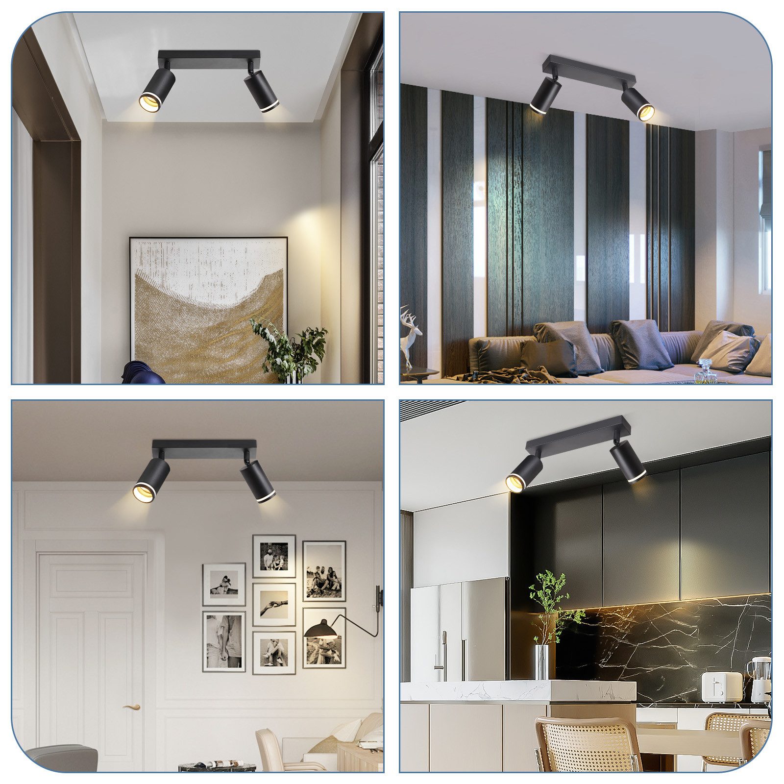 NETTLIFE Plafonnier LED 2 flamme - Noir Plafonnier GU10 Spot pivotant Applique murale en bois Spot mural pour salon chambre Sans ampoule - 8