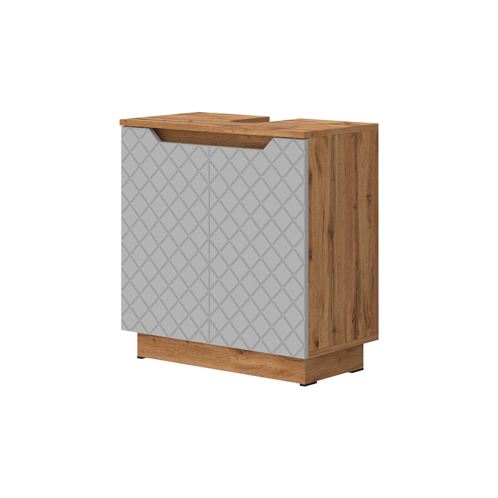 Vicco Szafka pod umywalkę Lotta, Dąb/szary ze strukturą płytek, 59.8 x 62.1 cm z 2 drzwiami