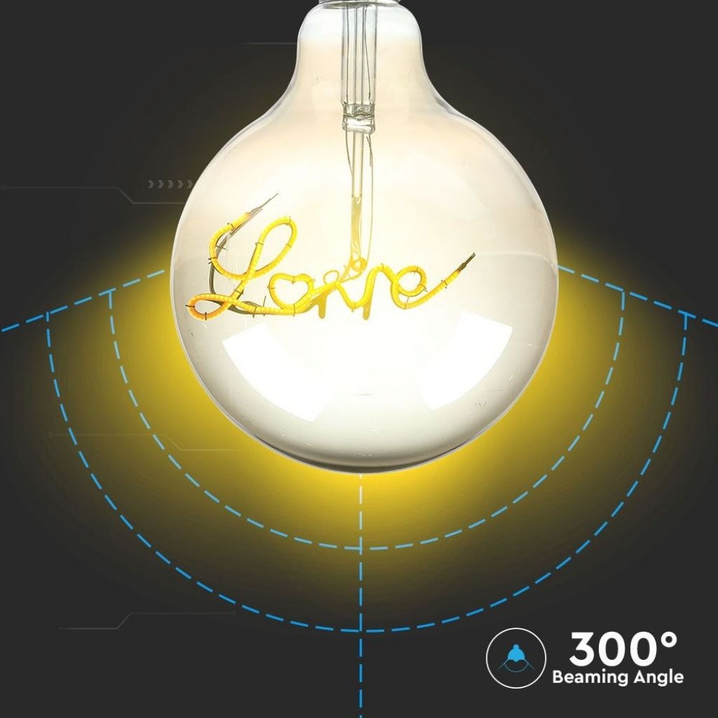 Lampadina LED E27 5W G125 Filamento Ambrato Scritta Love 2200K - 4