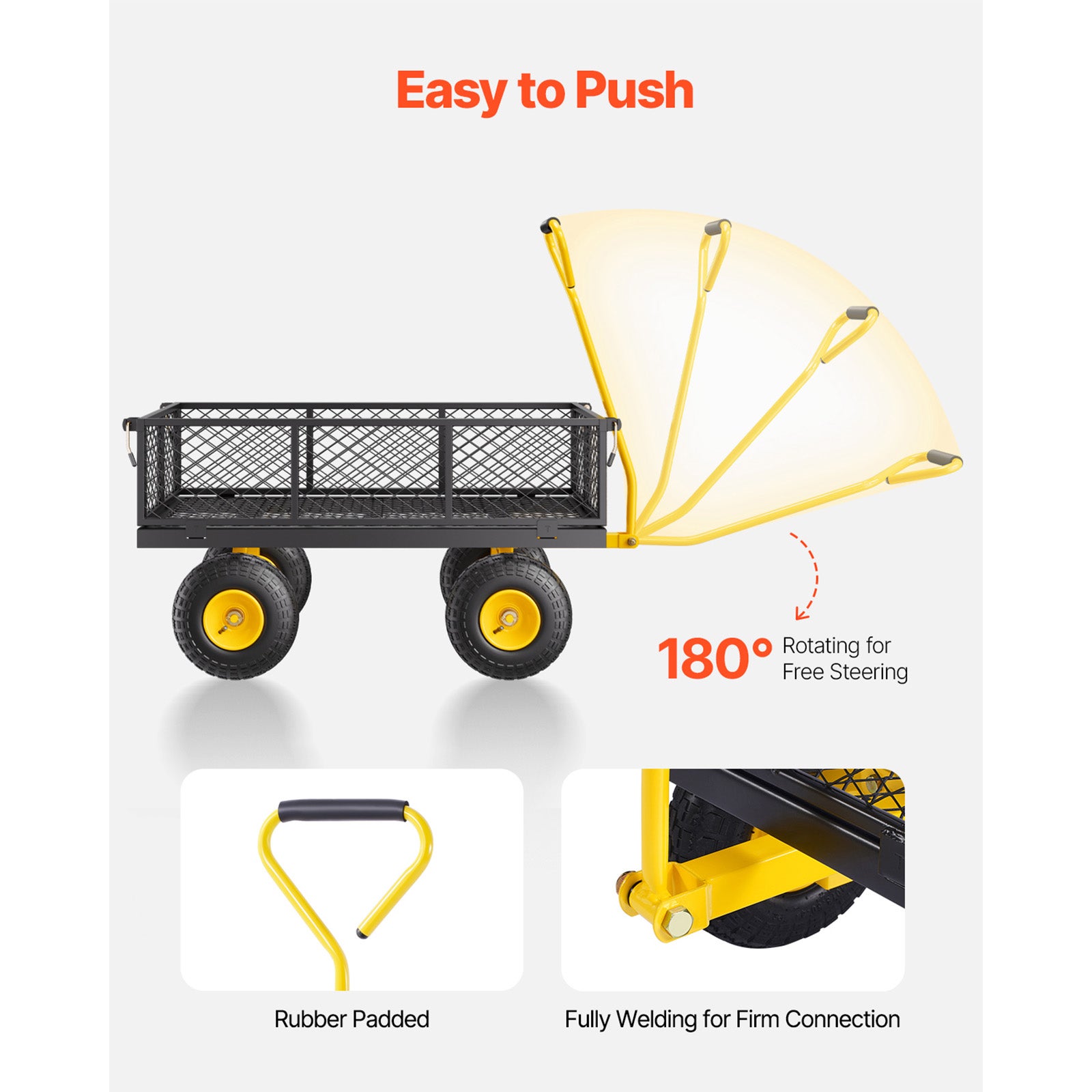 Carro Jardim em Aço,Capacidade SucceBuy 408 kg,Pneus de 25 cm,Painéis Laterais Removíveis Malha,Plataforma Convertível,Manípulo Giratório a 180° - 8