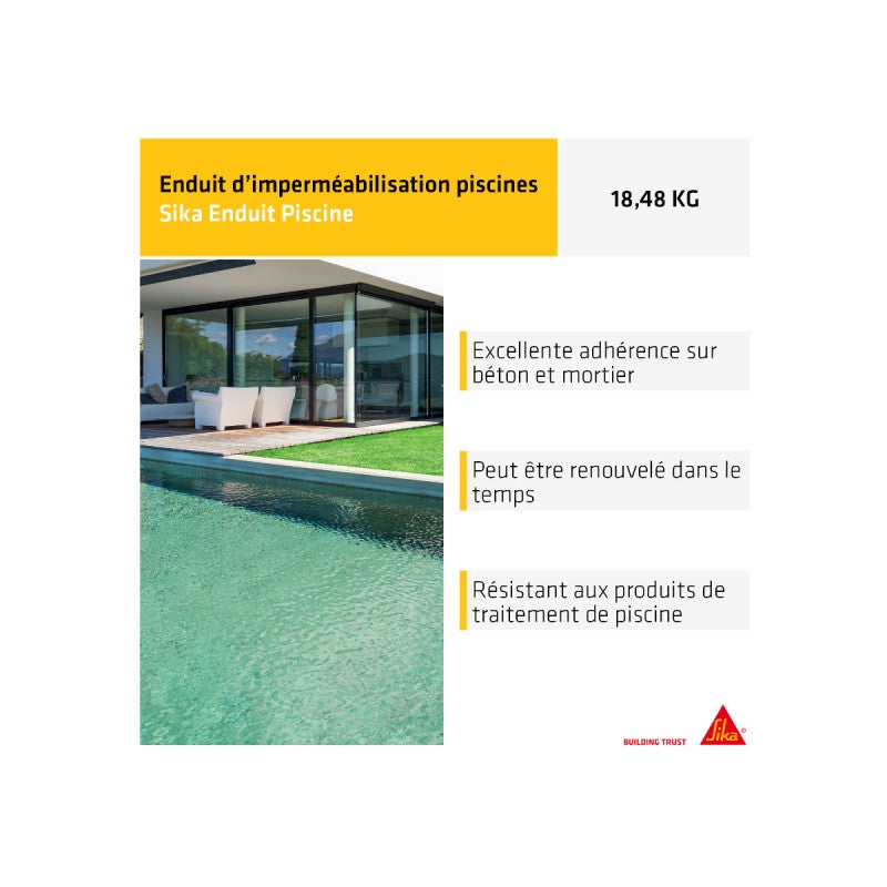 Complément d'imperméabilisation pour piscine SIKA Enduit Piscine - Blanc écume - Kit 18,48kg - 3