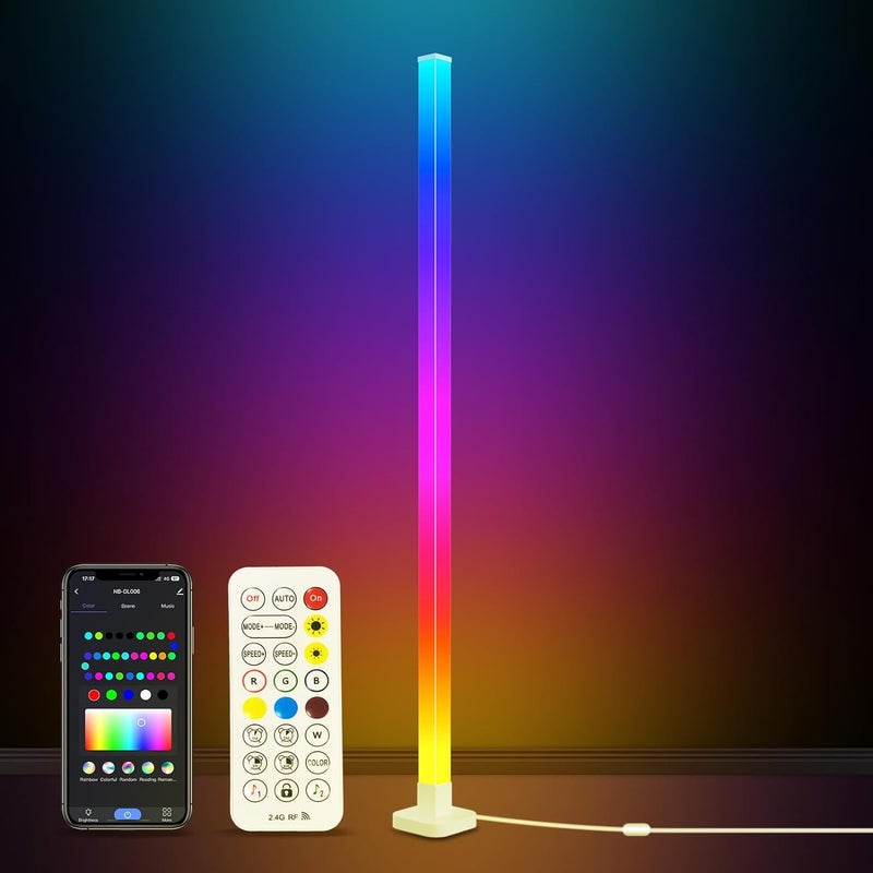 Inteligentna lampa podłogowa LED RGB o wysokości 150 cm, sterowanie Bluetooth za pomocą aplikacji. W zestawie pilot zdalnego sterowania