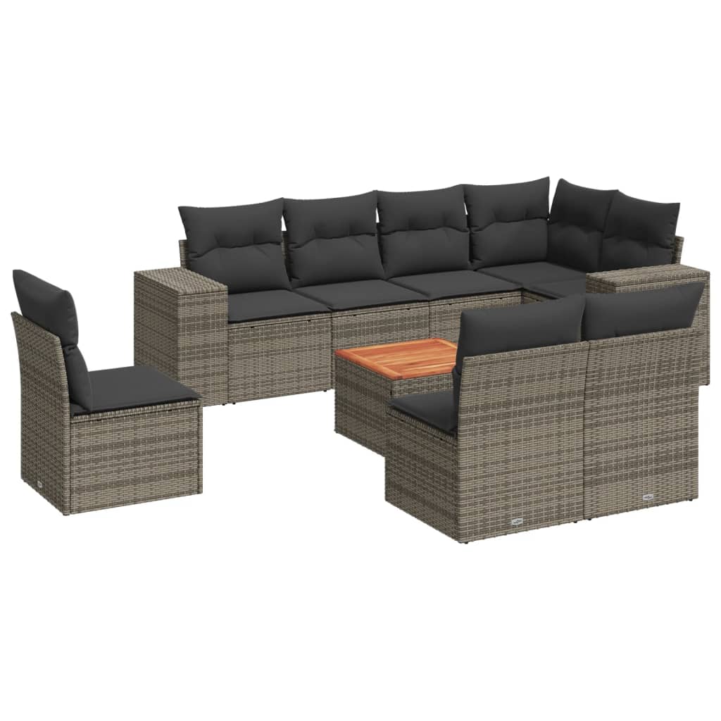 Vidaxl ensemble à manger d'extérieur et coussins 9 pcs résine tressée 42556