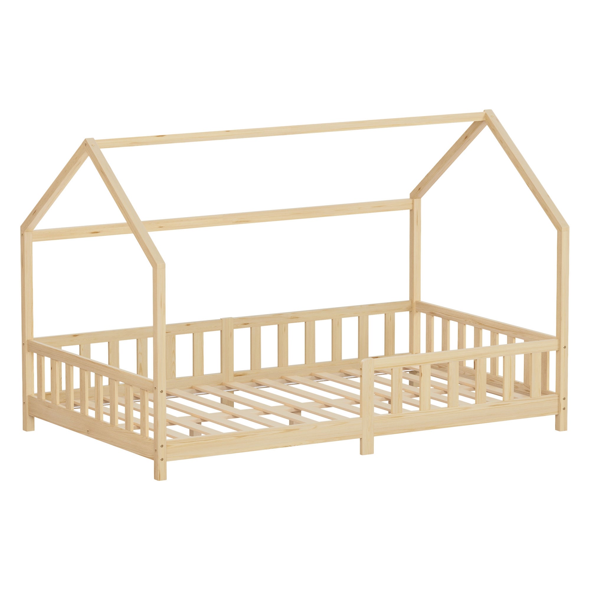 Letto per bambini 80x160 cm in legno di pino naturale con rete a doghe e protezione anticaduta, lettino singolo per cameretta letto per giovani | Leroy Merlin