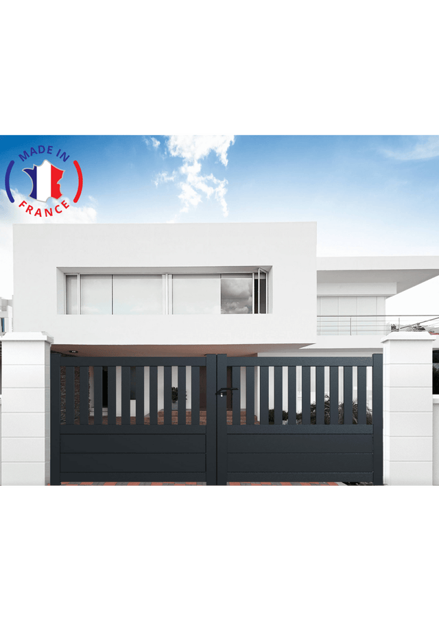 Portail aluminium battant semi-ajouré en kit dimensions L.3000 (entre piliers) X H.1300 mm Couleurs Gris (RAL 7016)