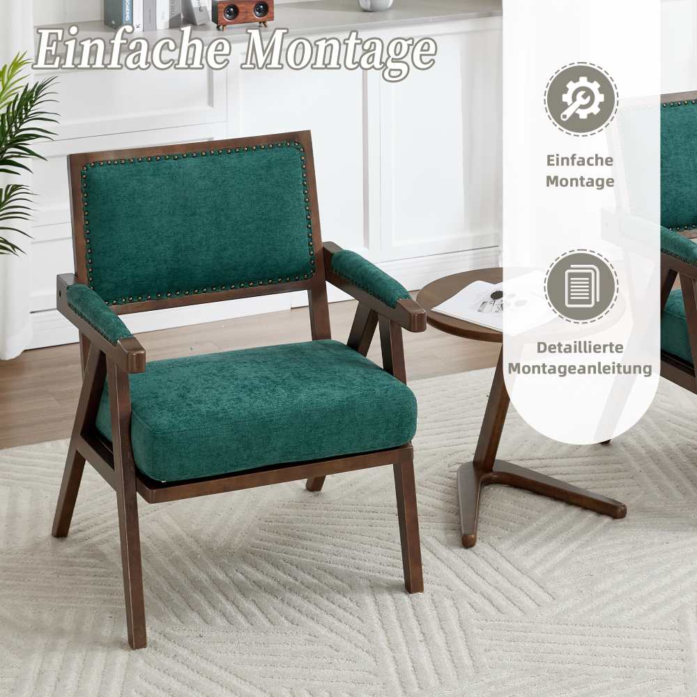 Fauteuil Lounge Tissu Moderne Mid-Century avec Accoudoirs et Cadre Bois pour Salon, Chambre, Bureau - 6