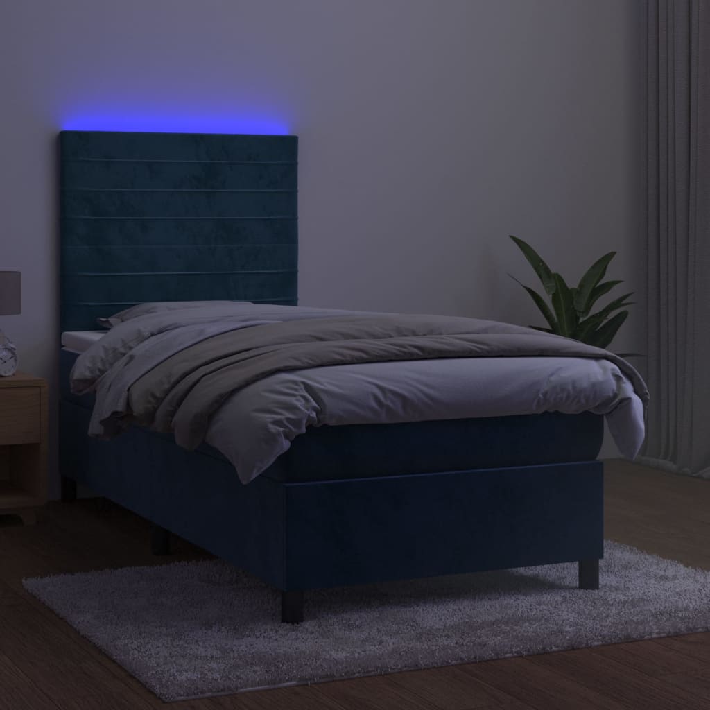 Sommier à lattes de lit avec matelas LED Bleu foncé 100x200 cm - 4