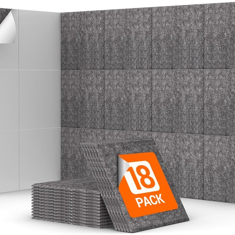 Panele ścienne dźwiękochłonne, samoprzylepne panele dźwiękochłonne do biur, sypialni i salonów, opakowanie 18 sztuk, kolor ciemnoszary