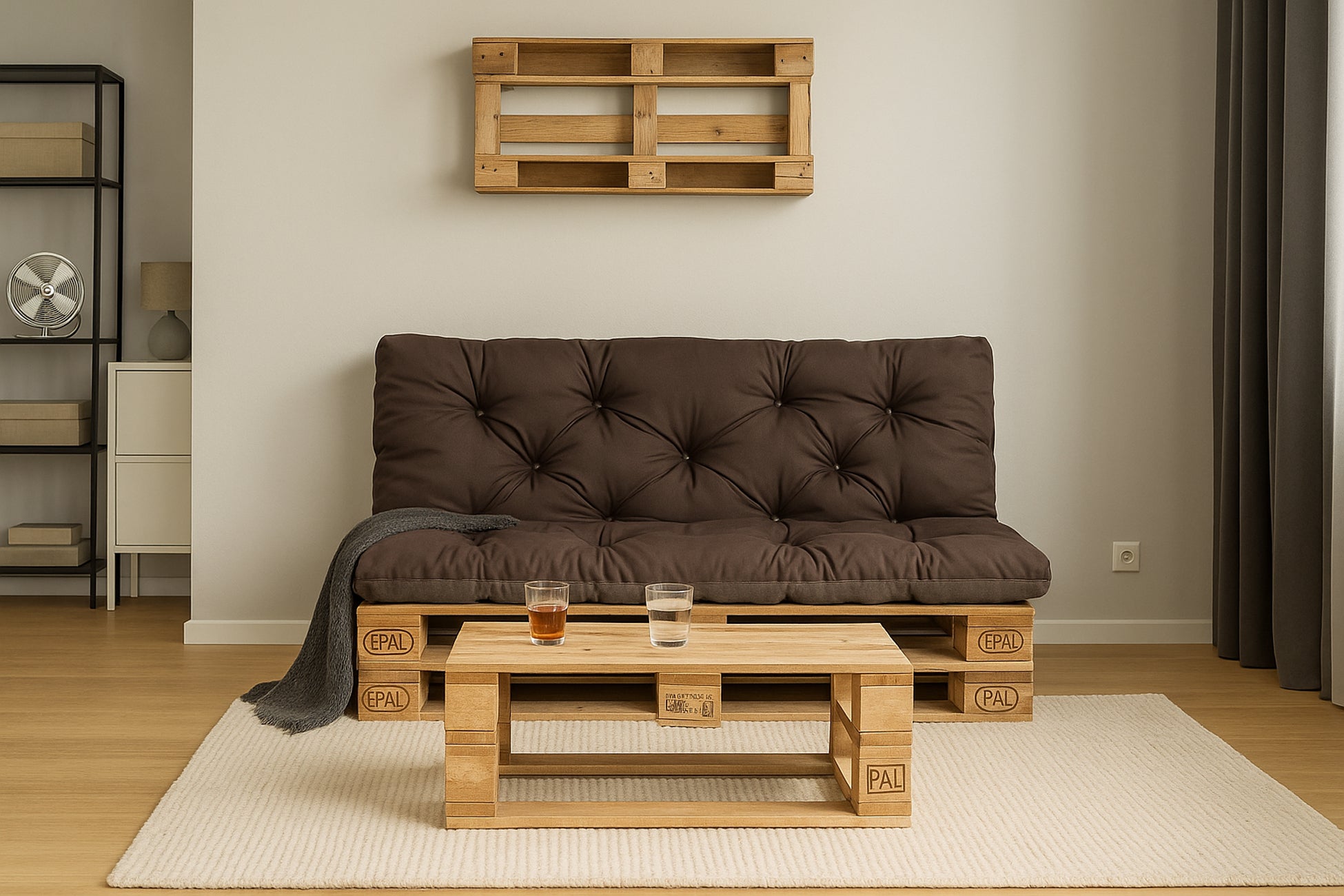 Set Coussins palettes, Assise 120 x 60 et Dossier 120 x 60cm Marron, coussins canapé / coussin pour palette in / extérieur, SETGARDEN - 5