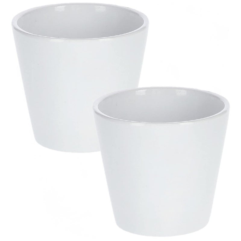 Zestaw 2x doniczka donica osłonka ceramiczna na kwiaty rośliny biała fi 9cm - KOTARBAU