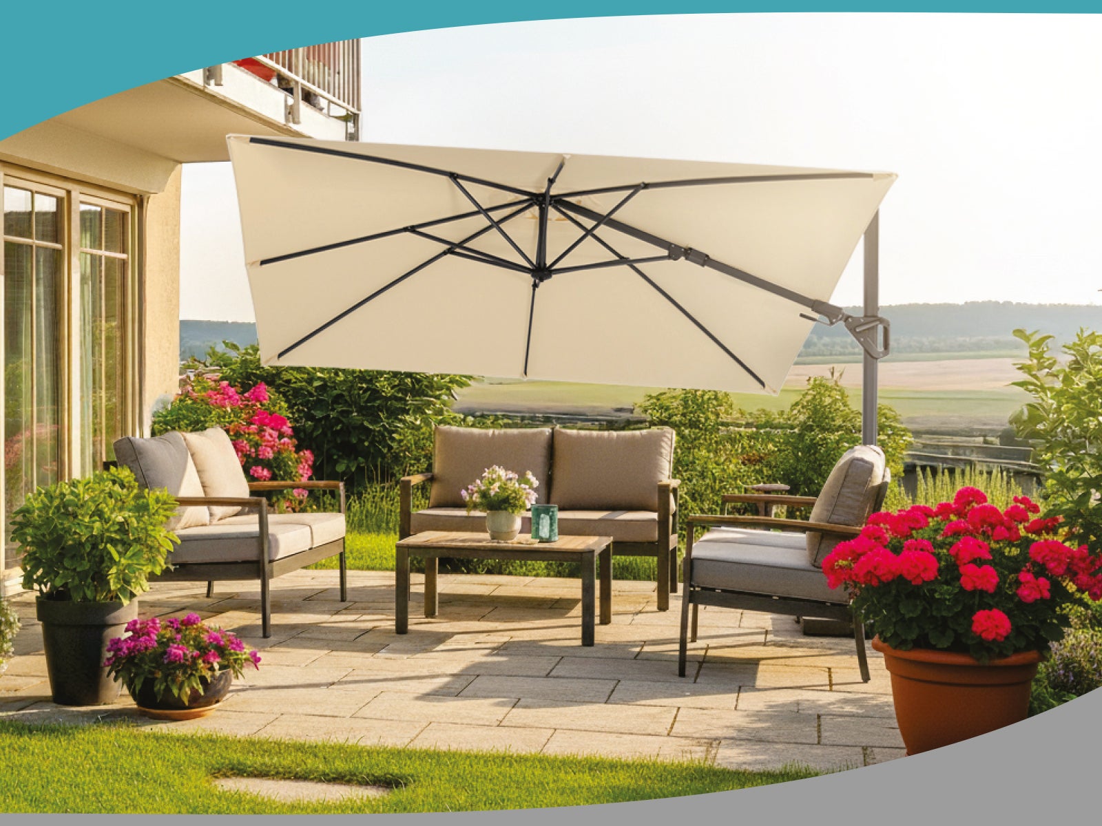 Parasol déporté Schneider Vivasol naturel, 270 x 270 cm – rotatif 360°, inclinable, avec housse et support pour dalles - 2