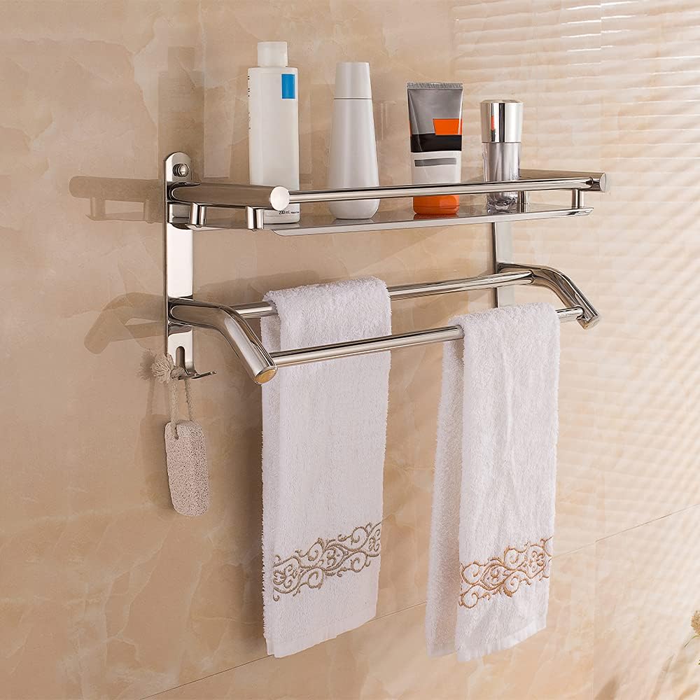 Mensola Da Bagno 76,2 Cm Con 3 Ripiani E Barra Porta Asciugamani - Acciaio Inox SUS304, Montaggio A Parete, Cromata - 3