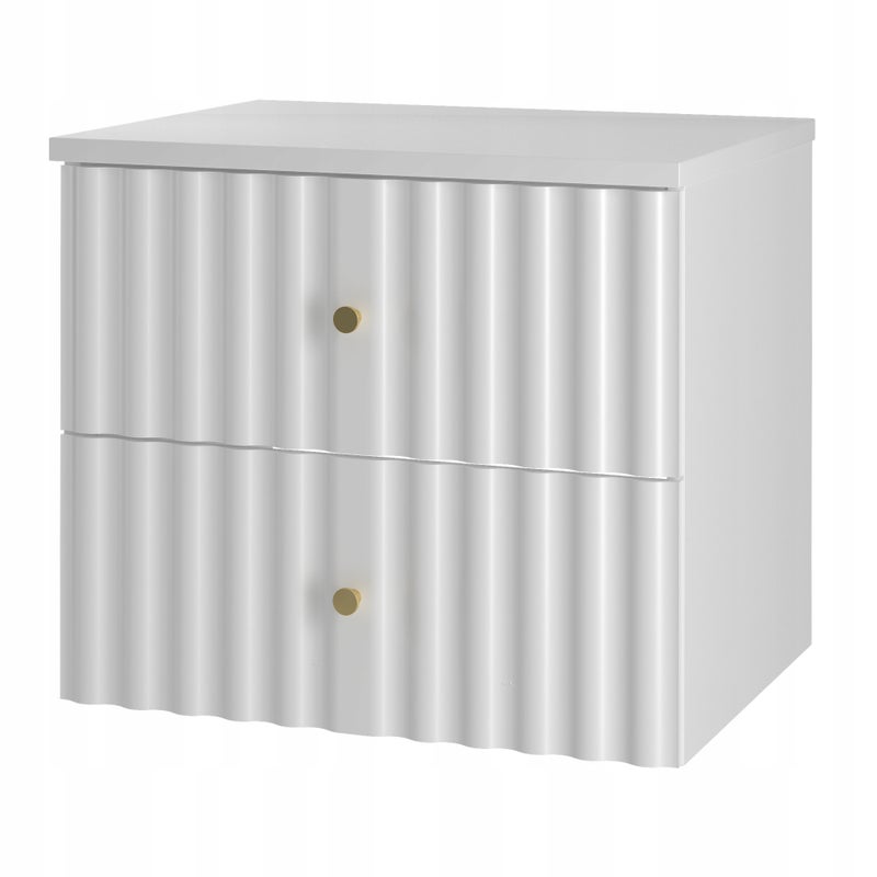 Szafka łazienkowa AQUA 60 cm biała z blatem ryflowane fronty złote uchwyty