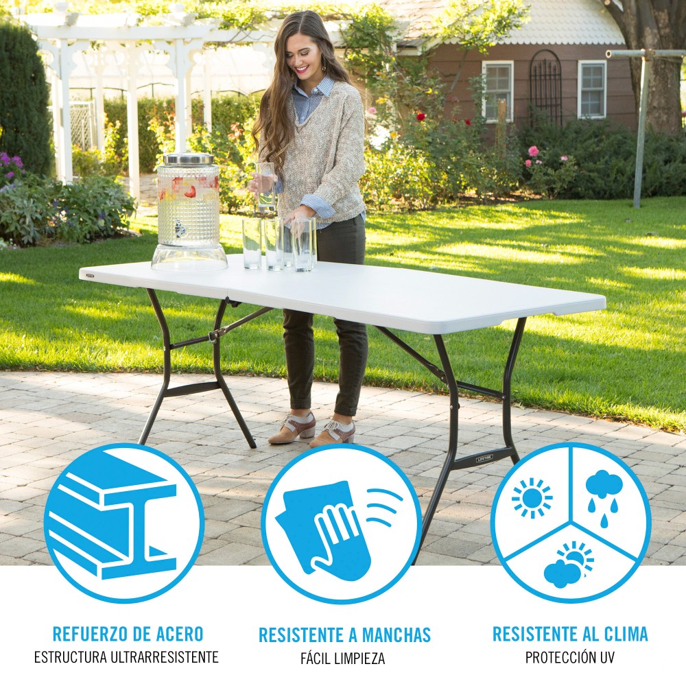 Mesa retangular dobrável efeito granito branco Lifetime 185x76x74 cm - 4