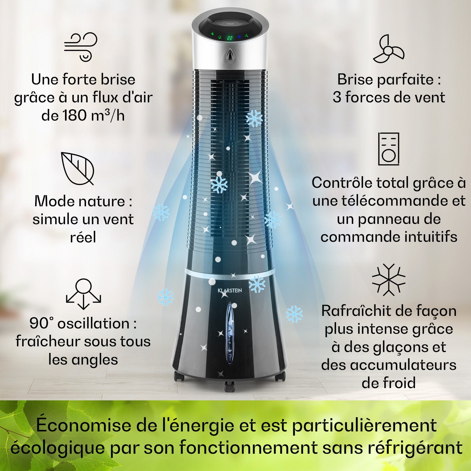 Rafraîchisseur d'air - Klarstein - ventilateur humidificateur d'air - 6l - climatiseur mobile sans evacuation - Noir - 3