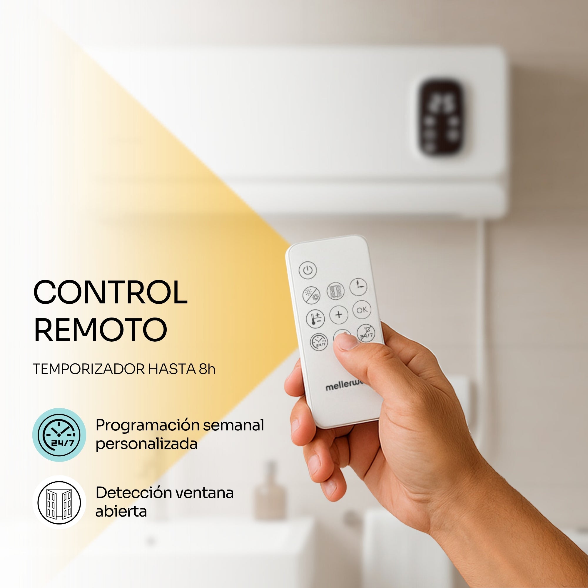 Aquecedor de parede de baixo consumo Mellerware – Homy Wall | Cerâmico | 2000 W | Temporizador | 2 níveis de temperatura | Visor LED | Controle remoto - 3