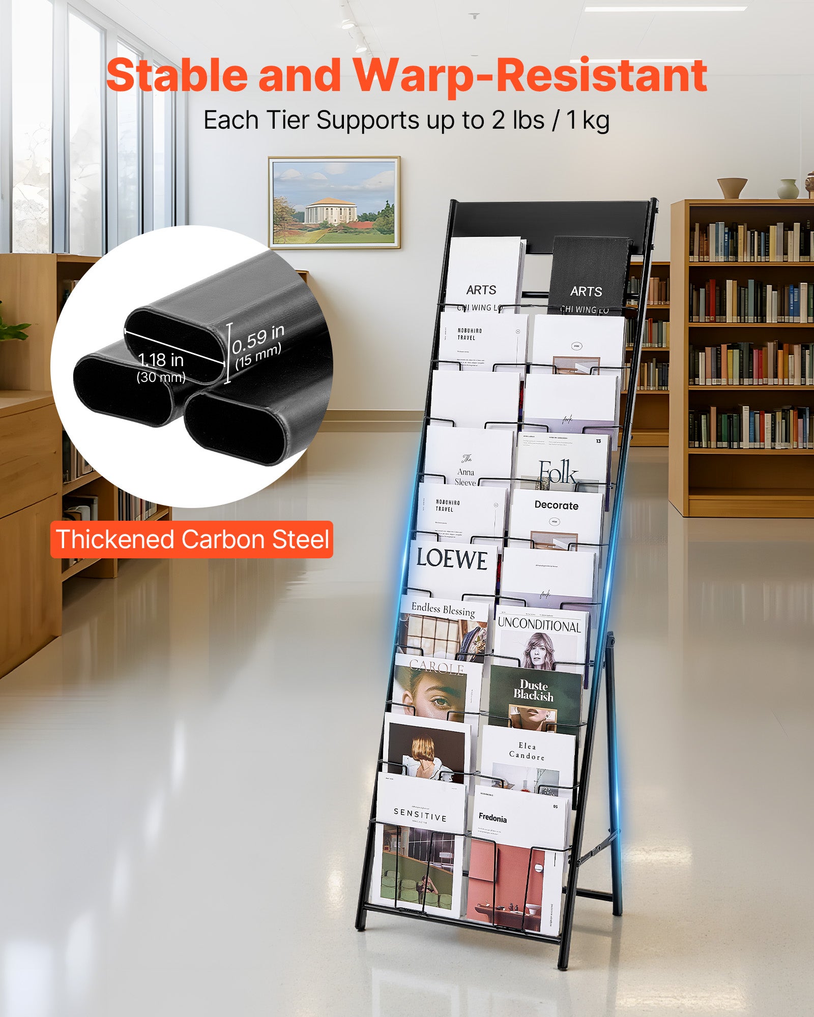 Présentoir à Brochures VEVOR 10 Niveaux, Porte-Brochures sur Pied en Métal avec 20 Pochettes, pour Magazines, Journaux, Bureau & Exposition, Noir - 3