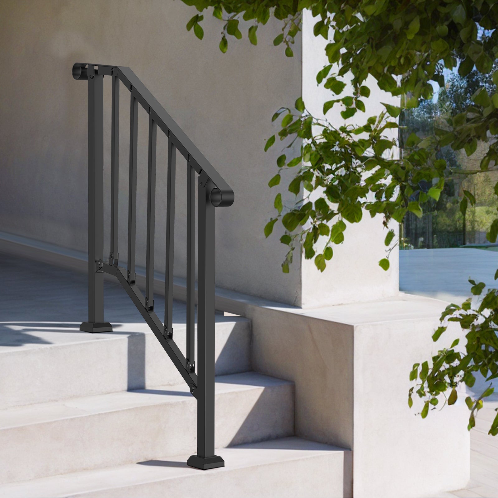 Rampe d’Escalier 2-3 Marches Extérieures,VEVOR Courante Acier Carbone Kit d’Installation,Noir,pour Personnes Âgées,Marches Béton,Porche,Terrasse - 8