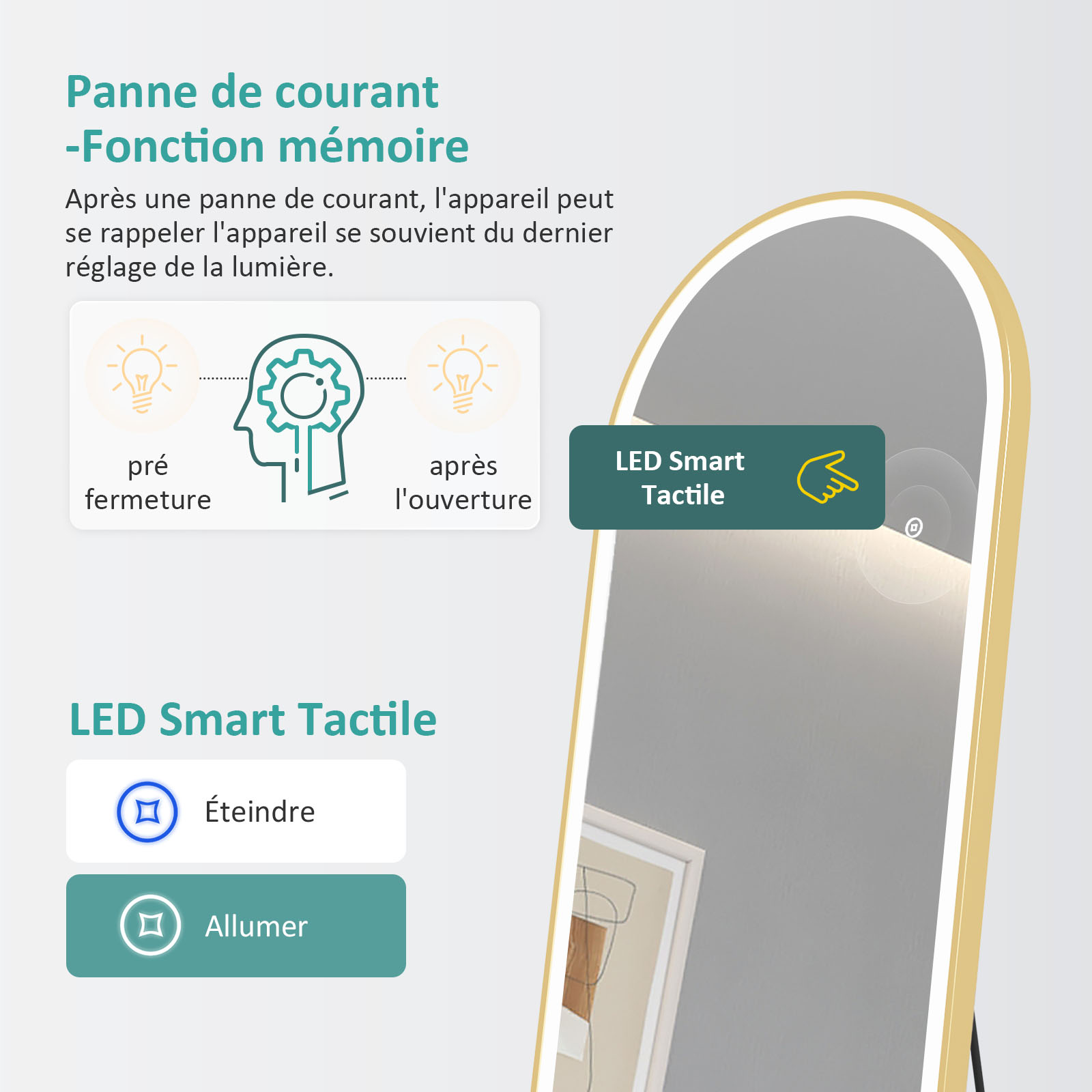 Miroir Sur Pied L.50 X H.150 Cm, Miroir Complet Arqué Pure Noir