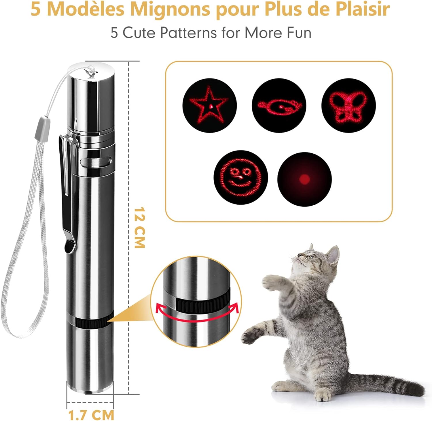 Juguetes para gatos con puntero luminoso, juguetes interactivos para gatos, juguete luminoso recargable por USB con LED rojo para gatos y perros - 4