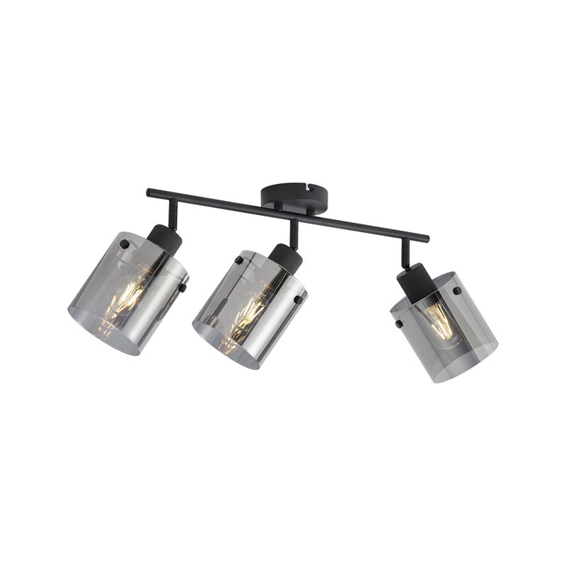 Designerski reflektor sufitowy czarny z przydymionym szkłem 3-punktowy - Domo