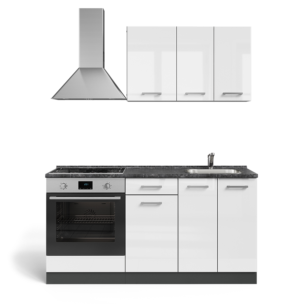 Vicco Pojedyncza kuchnia R-Line, Biały wysoki połysk/antracyt, 160 cm z szafką pod piekarnik i zlewem z BL