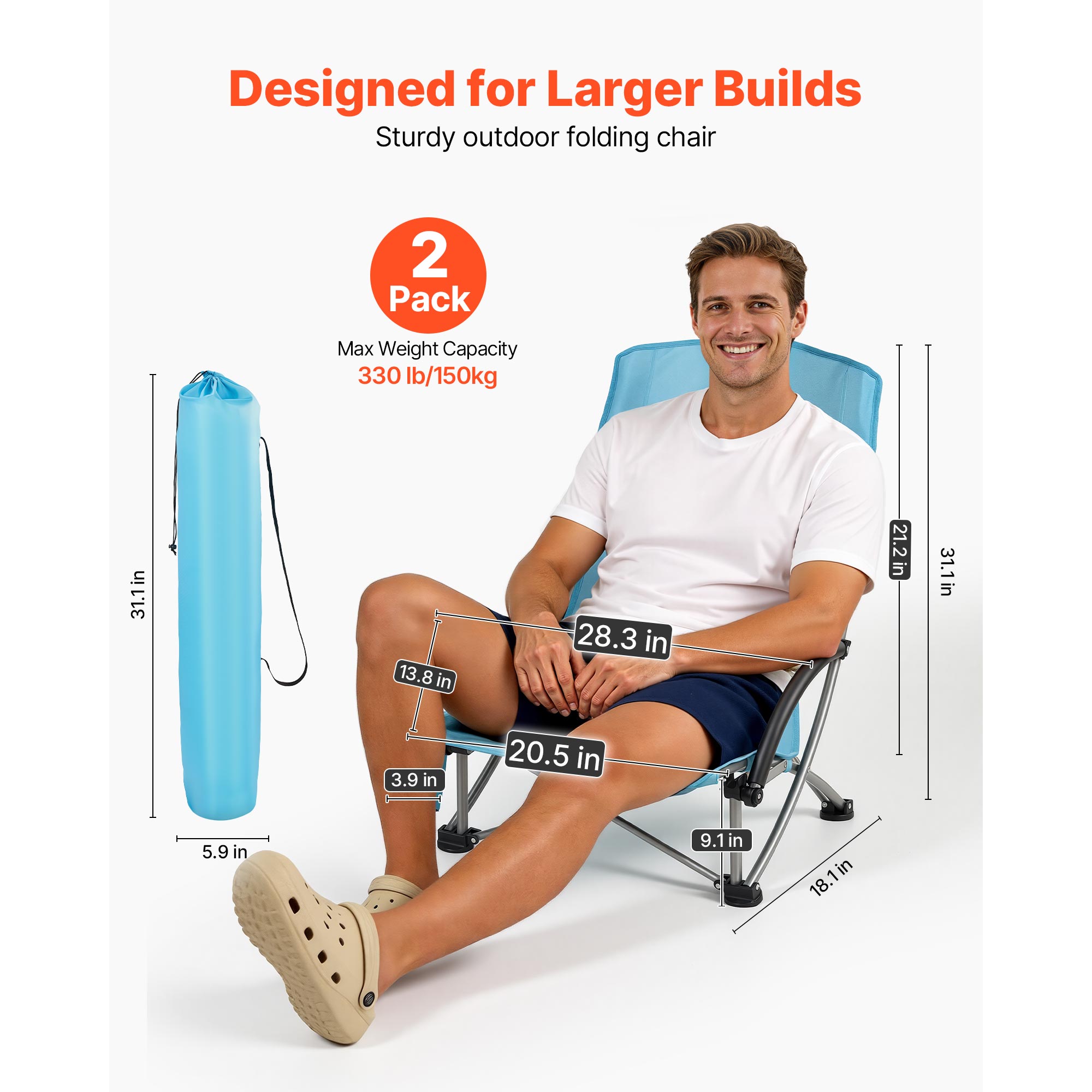 Lot de 2 chaises pliantes portables SucceBuy avec dossier haut, ideales pour le camping, les pique-niques, la randonnee et la peche en exterieur - 2