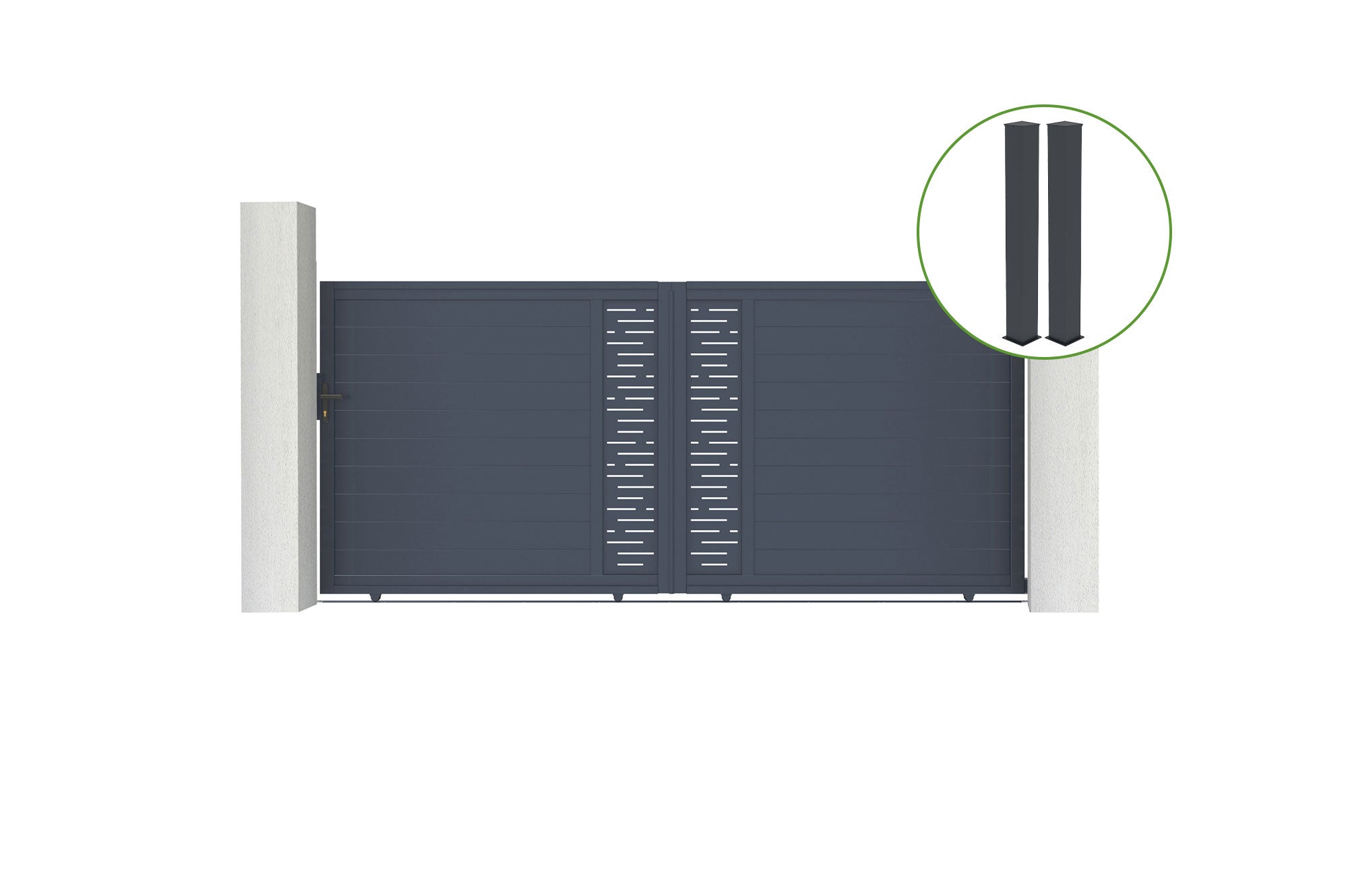 Brama przesuwna 4m CARPATIA wys. 180cm aluminium szare + 2 słupki 20x20cm wys. 1