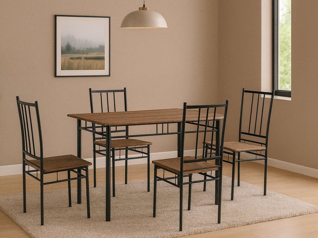 Conjunto Mesa e 4 Cadeiras Silvia (Carvalho Escuro, Preto)