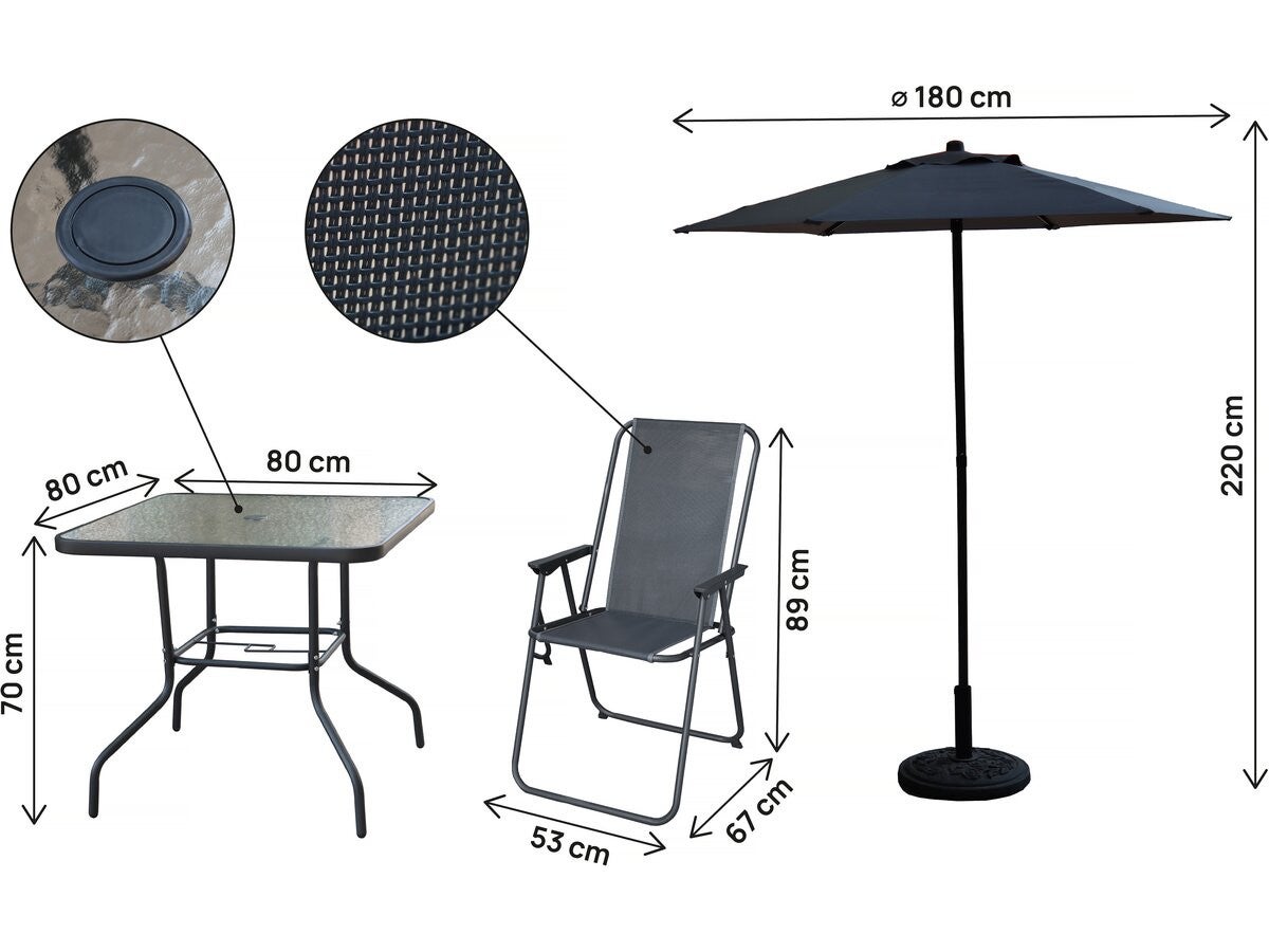 Mesa e cadeiras de jardim com guarda-sol de metal <> - 4 lugares - Cinza antracite - 3
