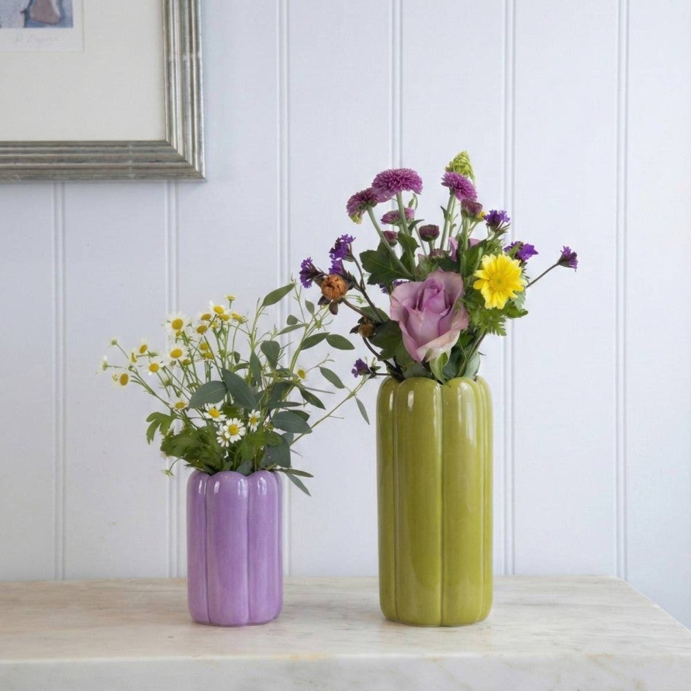 Vase cylindrique festonné vert 20 cm - Ornami - 2