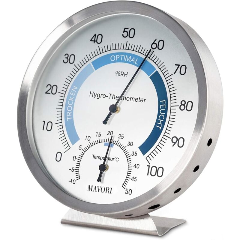 Thermomètre hygromètre d'ambiance analogique - Acier inoxydable de haute qualité pour un contrôle fiable et confortable du climat intérieur - 5