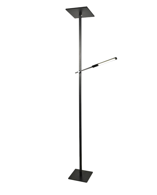 Ideal - Czarna lampa stojąca LED z metalu wys. 180 cm Fabas Luce - 2 lampy 40 W i 8 W ze zintegrowaną diodą LED 3000 K
