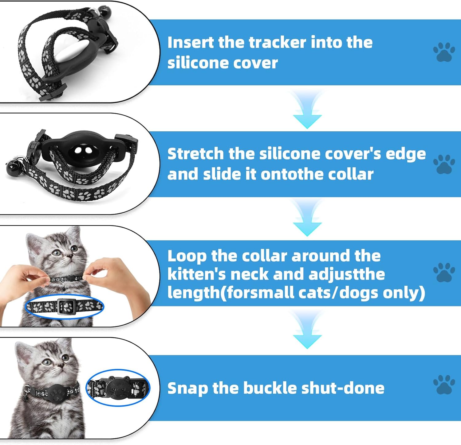 Coleira GPS para gatos, localizador GPS para gatos, sem assinatura mensal, sem cartão SIM (coleira + localizador, cor preta) - 6