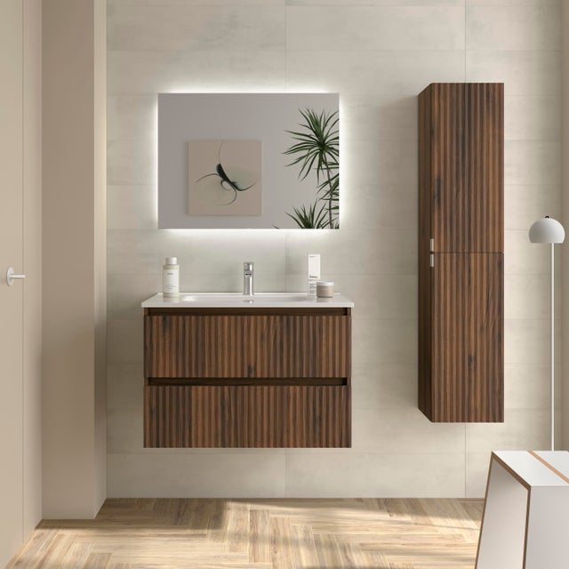 Mueble de Baño KIRA 80cm Nogal 2 cajones Lavabo 1 poza Porcelana